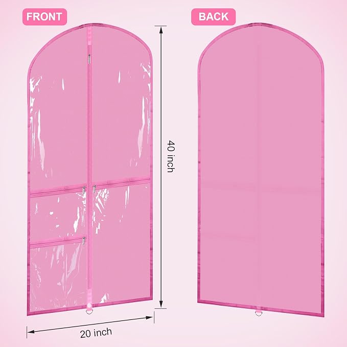 Geelin 14 Pcs Garment Bags for Dance Costumes PVC Clear with Zippers 20 x 40 Inch Garment Bag with Pockets Dance Costume Organizer Carrier for Storage Cover for Adult (Transparent Pink) - Image 2