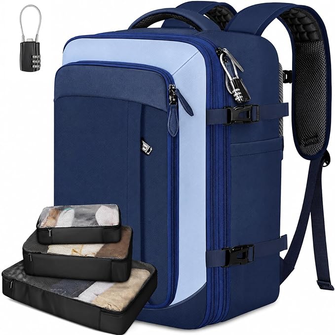 Vancropak 40L Carry On Travel Backpack, Flight Approved Expandable Weekender Bag with 3 Packing Cubes, Suitcase Backpack Fits 17" Laptop, Water Resistant Anti Theft Daypack Bag for Men Women, Blue - Image 8