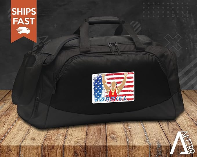 Personalized Wrestling Duffel Bag Set Engraved Water Bottle | Wrestling Design Custom Name Wrestler Boys Girls Birthday Christmas Gift Gym Bag (USA Wrestler, Black/Black, Bag/Bottle Combo) - Image 7