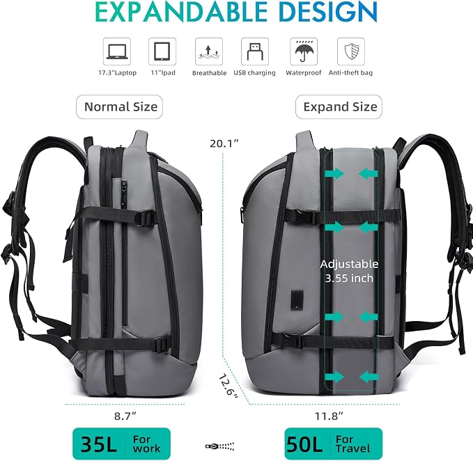 TANGCORLE Vacuum-Compressed Travel Backpack: Expandable, Airline-Approved Laptop Backpack—Unisex Business Backpack - Image 3