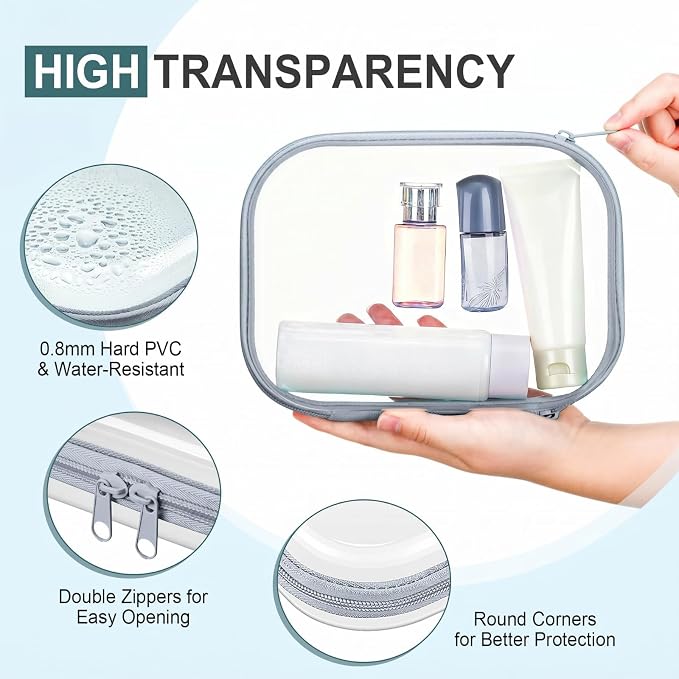 Sanwuta 6 Pcs Clear Hard Zipper Case Plastic Zipper Pouches Transparent Makeup Bag Pencil Case Pouches Toiletry Diaper Bag for Travel Toy Storage Organizer Bins(Blue-green,7.87 x 5.9 x 2 Inch) - Image 3