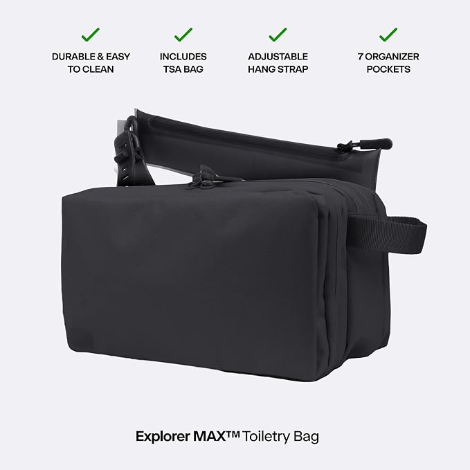 Gravel Hanging Toiletry Bag for Men and Women - Comes in 3 Sizes, Water-Resistant, Durable, Compact, Dopp Kit Travel Toiletry bag (Black, Max) - Image 3