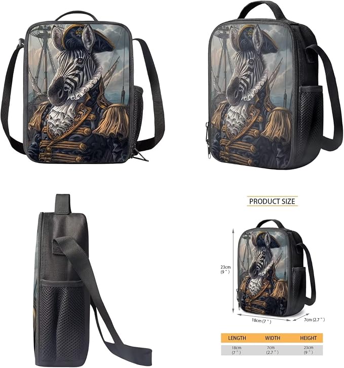 17 Inch Animal Print School Backpack And Lunch Box Set for Kids Lightweight Funny Pirate Zebra Backpack for Boys Girls Sturdy School Bag with Insulated Lunchbox Pencil Case Student Bookbag - Image 5