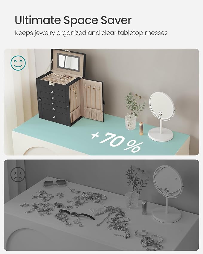 SONGMICS Jewelry Box Organizer, 6-Layer with 5 Drawers, Black | Jewelry Storage Case with Lock and Mirror, Large Storage Capacity, for Necklaces, Watches, Gift for Loved Ones UJBC152B01 - Image 7