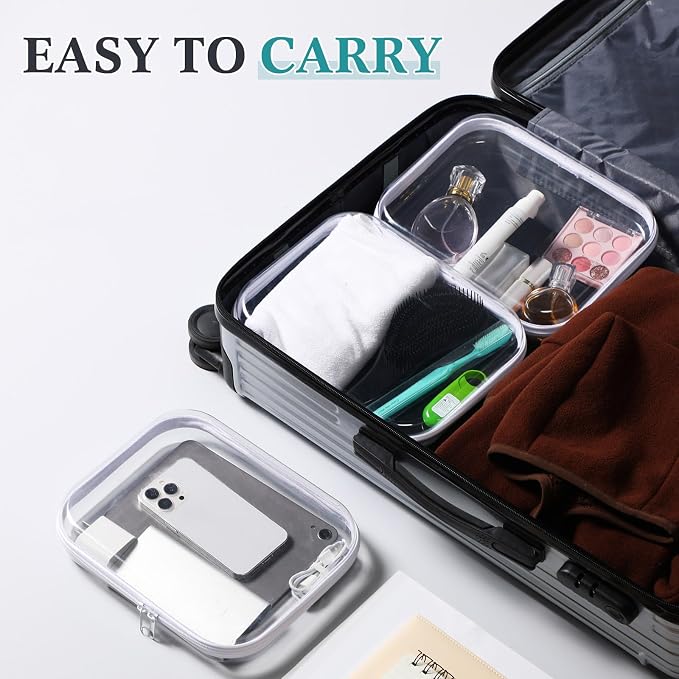 Sanwuta 6 Pcs Clear Hard Zipper Case Plastic Zipper Pouches Transparent Makeup Bag Pencil Case Pouches Toiletry Diaper Bag for Travel Toy Storage Organizer Bins(White,9.84 x 7.87 x 2 Inch) - Image 6