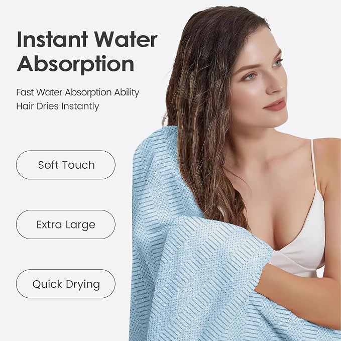 JML Microfiber Bath Towels, Large Bathroom Towel 2 Pack (30" x 60"), Oversized, Soft, Super Absorbent and Fast Drying, Multipurpose Use for Sport, Fitness, Yoga, Diamond Cross Grid Light Blue - Image 5