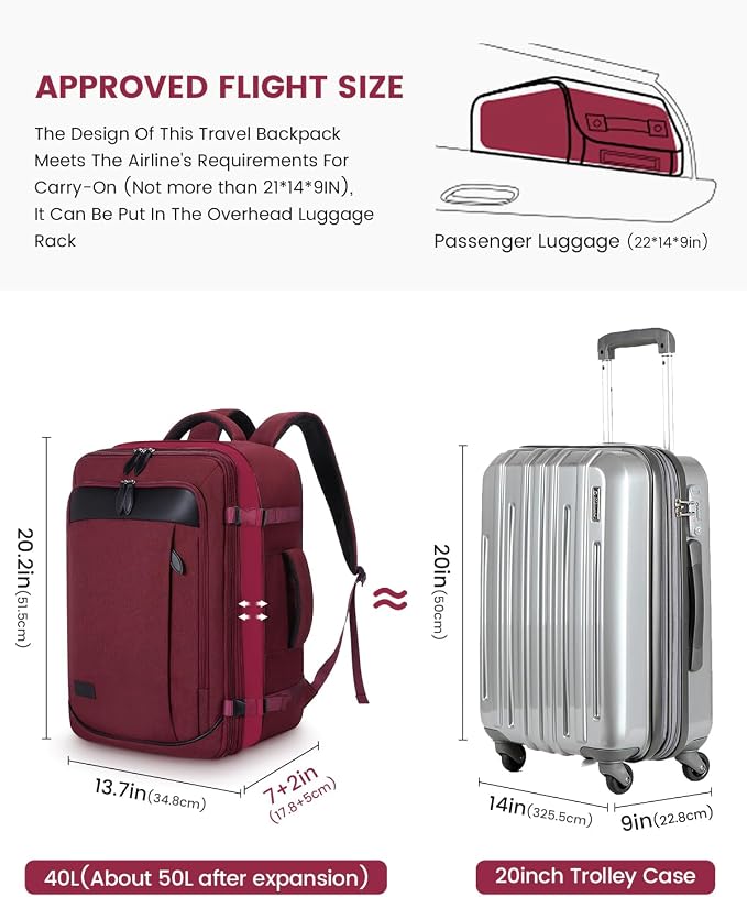 LOVEVOOK Carry on Backpack, 45L Large Travel Backpack for Women Men Airline Approved, Expandable Large Suitcase Backpacks With 4 Packing Cubes, Aer Travel Pack 3, Water Resistant Weekender Bag - Image 3