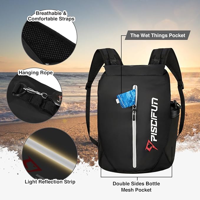 Piscifun Dry Bag Waterproof, Lightweight Dry Backpack Roll-Top Sealed with Waist Pouch and Phone Case Keeps Gear Dry Inside for Kayaking, Boating - Image 3
