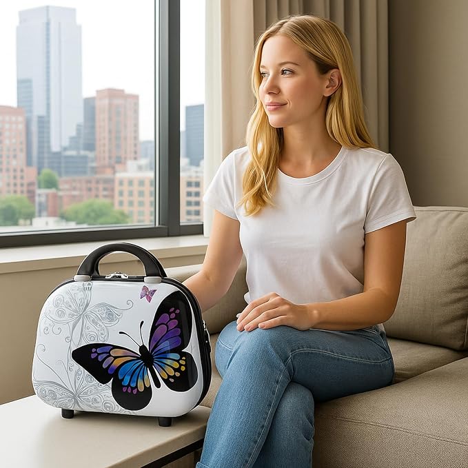World Traveler Butterfly 13-Inch Polycarbonate Hardside Cosmetic Case Shoulder Tote - Image 3
