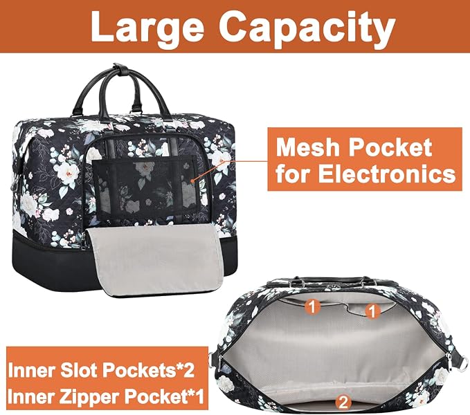 Travel Weekender Bag for Women, 21" Overnight Bag with Shoe Compartment 50L Large Travel Duffel Bag Carry On Tote for Weekend, Overnight, Business Trips, Water Resistant - Image 4