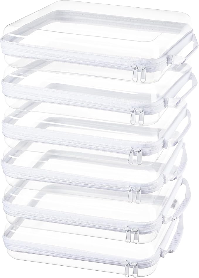 6-Pack Clear Bag Hard Shell Zipper Case with Handle, 1.3mm Thick Rigid Pouch for Craft Organizers and Storage, Large 12.6" Square Containers for Board Games, Puzzles & Toys by WELPIRT