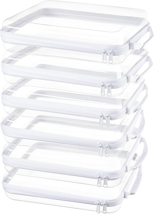 6-Pack Clear Bag Hard Shell Zipper Case with Handle, 1.3mm Thick Rigid Pouch for Craft Organizers and Storage, Large 12.6" Square Containers for Board Games, Puzzles & Toys by WELPIRT