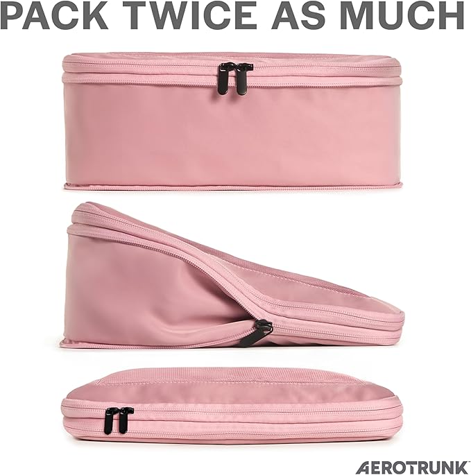 Aerotrunk Compression Packing Cubes for Travel - Luggage Organizer Bags - Double Zipper Packing Cubes for Suitcases (4-Pack, Rose)