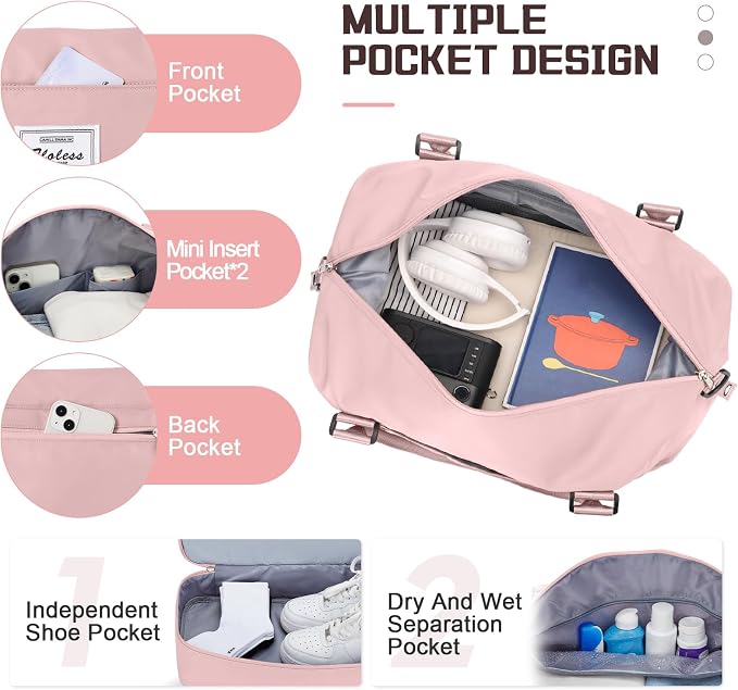Travel Duffel Bag with Shoes Compartment,Weekender Bags for Women Travel | Overnight Carry-On Bag with Toiletry Bag & Wet Pocket & Trolley Sleeve,Extra Large - Image 4