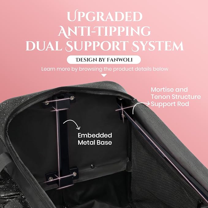 Fanwoli 23" Rolling Dance Duffel Bag with Garment Rack | Detachable 4-Spinner Wheels | Waterproof Glitter Fabric | Competition Travel Luggage for Cheerleader, Skating, Gymnast & Sleepover | Black - Image 4