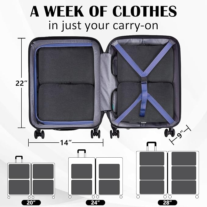 Compression Packing Cubes for Travel Essentials, Expandable Compression Bags Travel Cubes for Packing Suitcase Organizer Bags (Black, 4 pcs) - Image 5