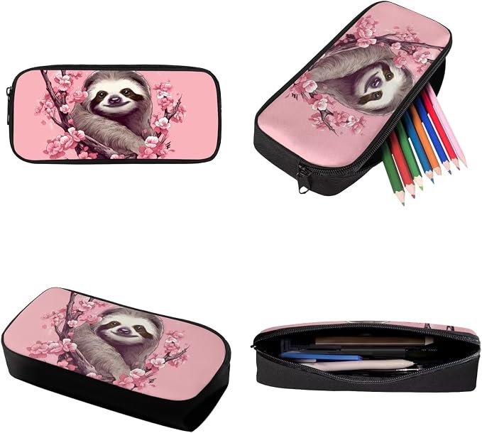 Cherry Blossom Sloth Print Student Backpack Set Lightweight Bookbag Lunch Kits Pencil Case 17 Inch Travel Laptop Computer Backpacks FashionDaypack Rucksack for Hiking - Image 6