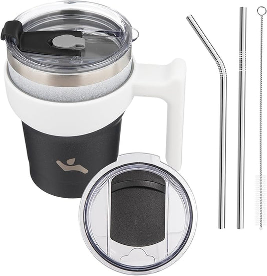 10 oz Tumbler with Handle and 2 Straw 2 Lid, Insulated Water Bottle Stainless Steel Vacuum Cup Reusable Travel Mug,Day Night