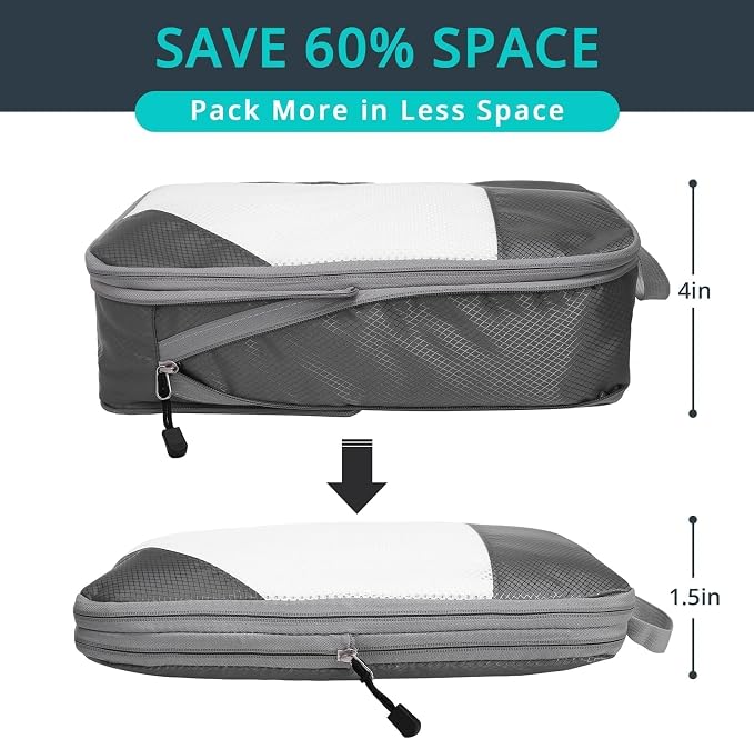 NICOSHOW 7 Set Compression Packing Cubes for Travel - Compressible, Lightweight, and Space-Saving Packing Cubes, Travel Essentials for Women, Grey - Image 2