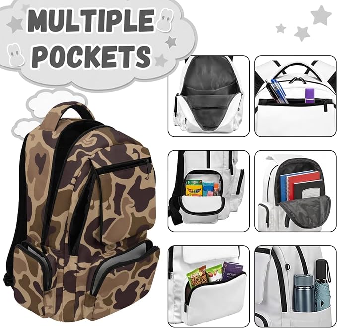Duck Brown Camo 17 Inch Kids School Backpack Set 4Pcs Lunch Bag | Pencil Case and Water Bottle Holder, Lightweight 600D Fabric, Durable, for Elementary Middle High School Students - Image 3