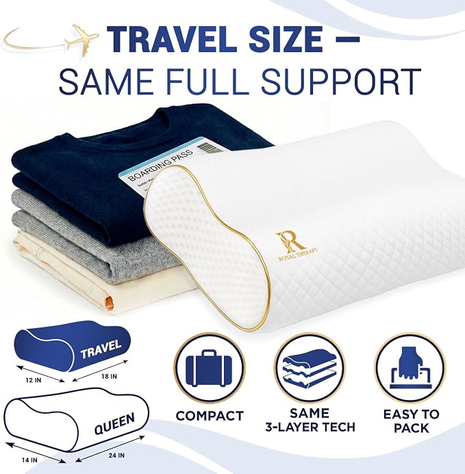 Royal Therapy Travel Memory Foam Pillow, Neck Pillow Bamboo Adjustable Side Sleeper Pillow (Travel 18 x 12 x 5) - Image 4