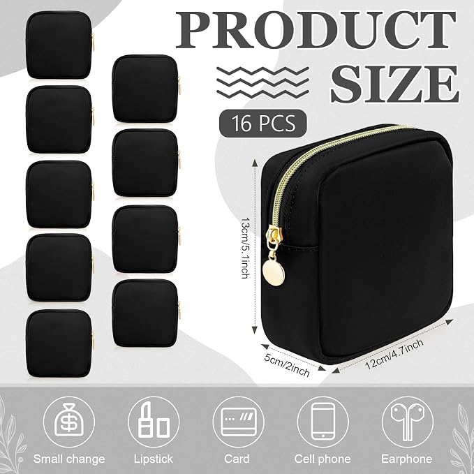 Giesiery 16 Pcs Black Makeup Bag Bulk Mini Nylon Cosmetic Bag Blank DIY Craft Zipper Pouches for Makeup Cosmetic Toiletry Stationary Storage Purse Preppy Party Favors - Image 3