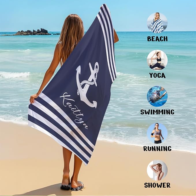 JML Personalized Beach Towel with Name, Custom Anchor Beach Towel, Customized Microfiber Pool Towel, Quick Dry & Absorbent Swim Towel for Adult,Anniversary, Birthday, Summer Holiday,Vacation - Image 6
