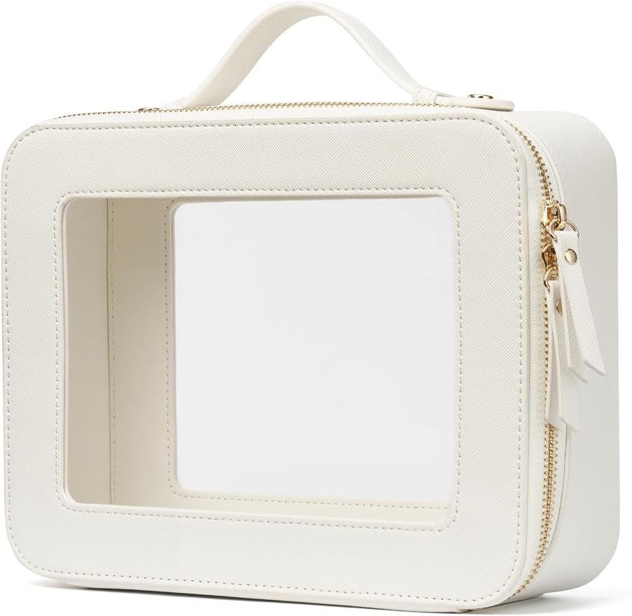Popvibe Clear Makeup Case White Toiletry Bag Travel Large Clear Cosmetic Bag with Zipper, Big Make Up Bag Organizer Women Traveling TSA Approved Transparent Bag Car for Essentials by POPVIBE