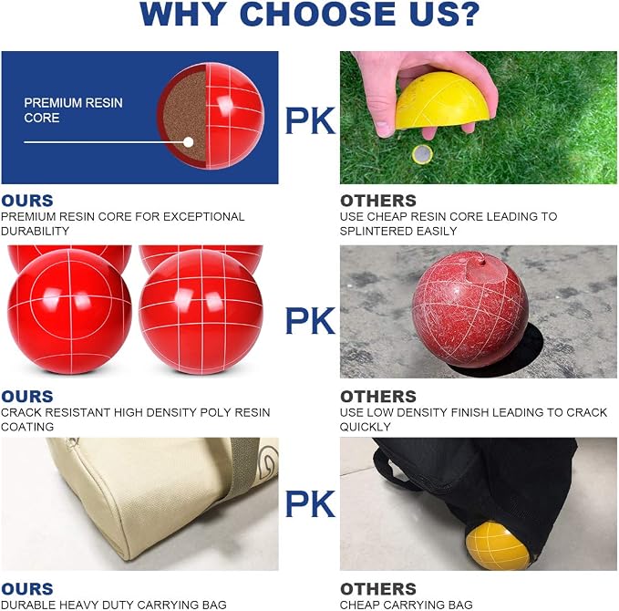 100mm Bocce Ball Set Regulation Size and Weight with 8 Resin Bochie Balls, Pallino, Carrying Bag, Measuring Rope, Gift for Family Backyard Lawn Yard Beach Bocci Games (Multi Colors, 2-8 Players) - Image 2