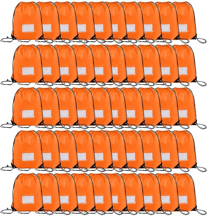 CODOBON 50 Pack Drawstring Bags,Bulk Draw String Backpack, DIY Gym Sports Cinch Bag Sackpack for Women Men, Orange by CODOBON