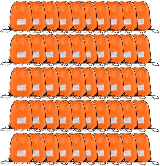 CODOBON 50 Pack Drawstring Bags,Bulk Draw String Backpack, DIY Gym Sports Cinch Bag Sackpack for Women Men, Orange by CODOBON