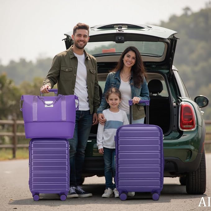 6 Piece Luggage Set Hard Shell - Grape Purple Expandable Suitcases with Spinner Wheels and Duffel Bags for Family Travel, Durable Carry On Luggage Sets with Lock for Women and Girls - Image 7