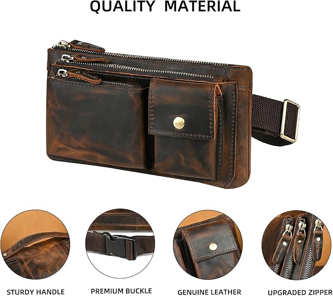 Genuine Leather Hiking Riding Travel Fanny Waist Pack Small Phone Pouch For Men Women FB811-29 (100% Leather-Brown) - Image 5