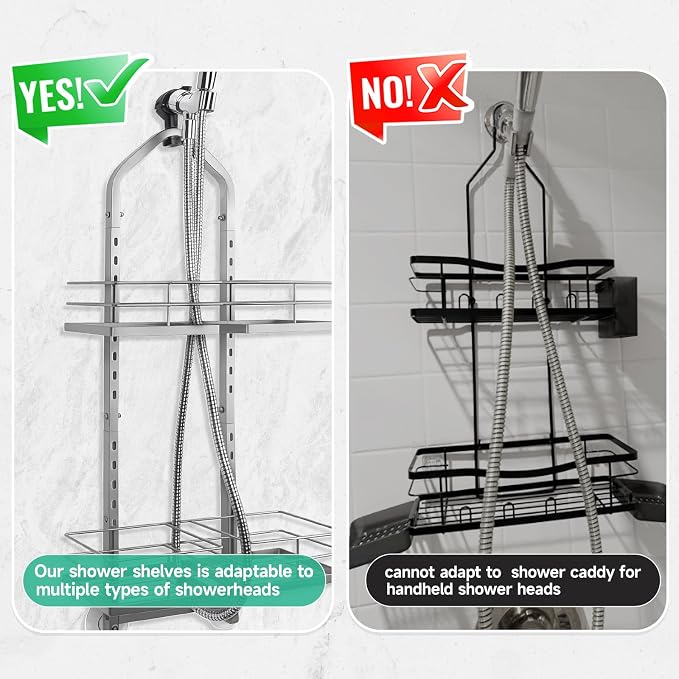 Shower Caddy Hanging for Handheld Showerheads Adjustable Hagging Shower Caddy, Stainless Steel Hose Hanging Shower Organizer 4 Levels Height Shower Rack (Sliver) - Image 6