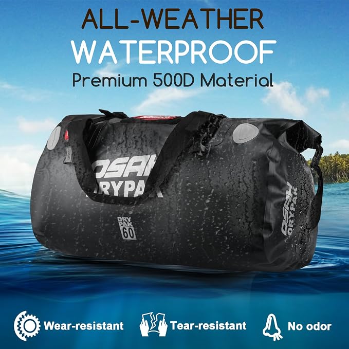 OSAH DRYPAK Waterproof Duffel Bag - Motorcycle Dry Bag Tail Bag with Large Storage Space, Waterproof Luggage Duffle Bags with Outer Mesh Zipper Pocket for Camping, Kayaking, Fishing & Traveling - Image 4