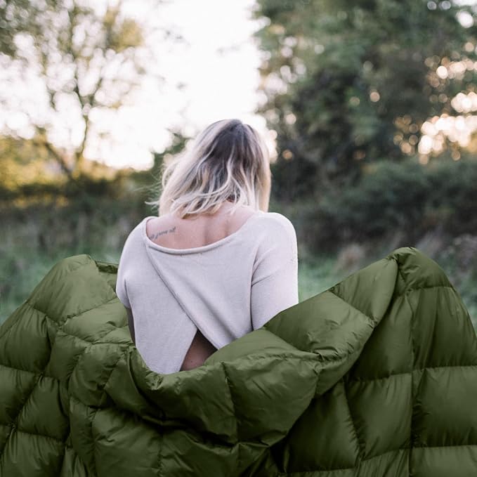 zzlamb Puffy Down Camping Blanket Water-Repellent, Down Throw Travel Blanket Portable for Outdoor, Light Warm Quilt for Couch Plane Car Theater Stadium Picnic RV Backpacking Hammock - Image 3