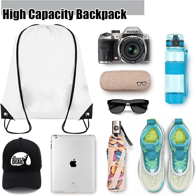 Grneric Drawstring Backpack Bulk 100Pcs Cinch Bag, Polyester Drawstring Bags for Gym Beach Sports Short Trip Party (White) - Image 3
