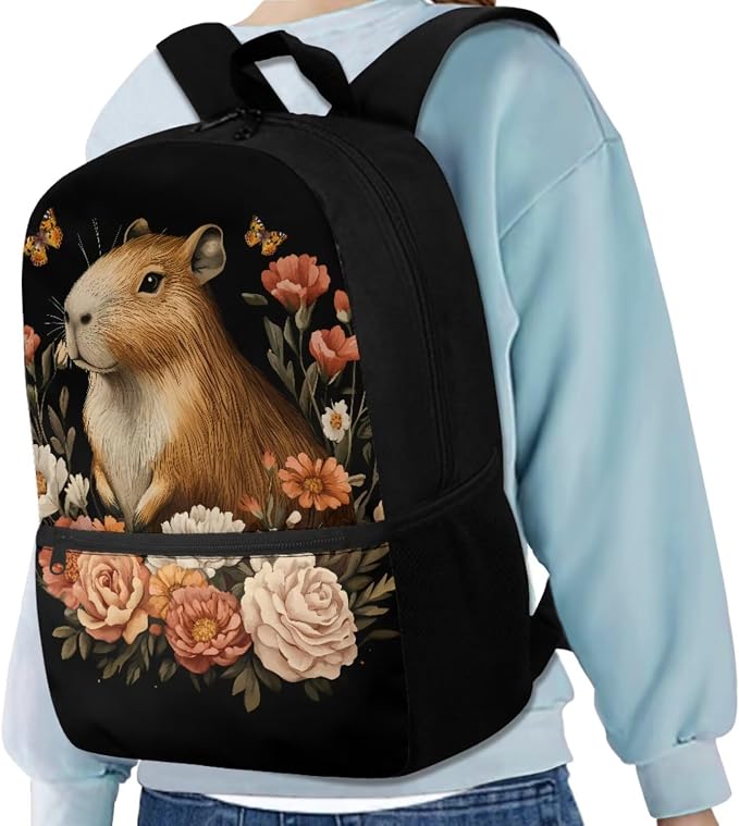 Capybara Flowers 3 Pieces Kids Backpack Set Children Bookbag with Lunch Bag and Pencil Case School Bags for Elementary Middle High School Student - Image 5