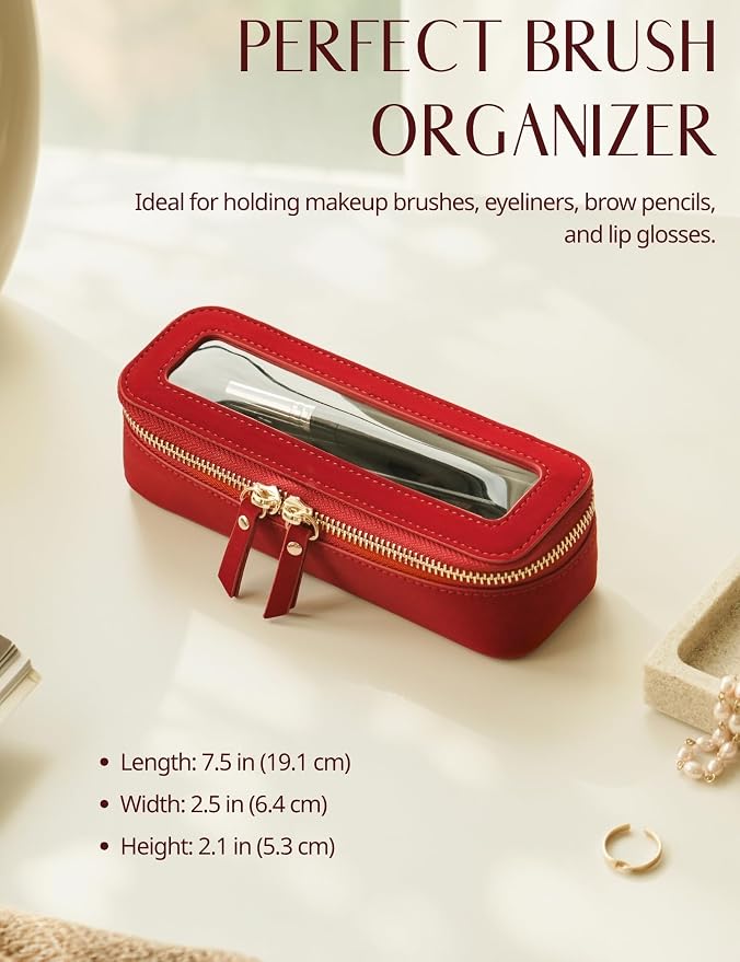 Popvibe Clear Makeup Bag Travel Cosmetic Case Toiletry Bag with Zipper, Portable Make Up Organizer Traveling Car Bag for Essentials, Red, Slim - Image 5