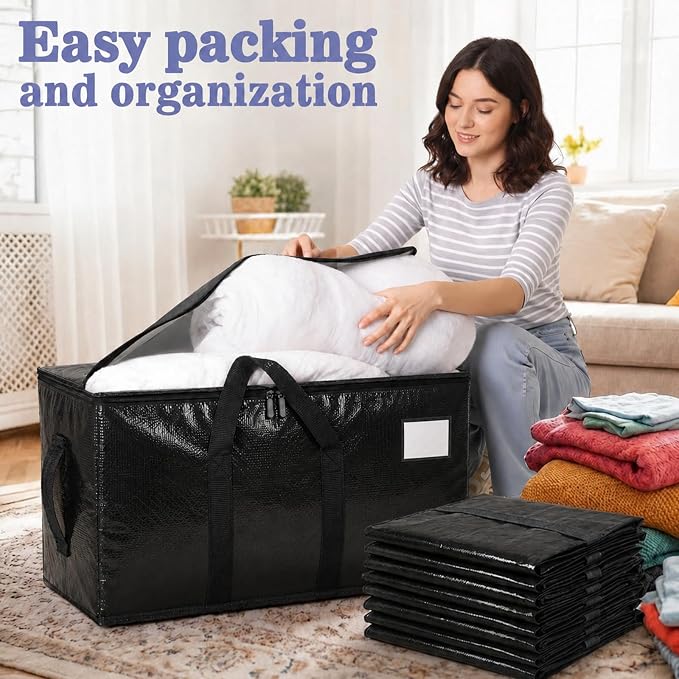 Songrey Heavy Duty Moving Bags, 8 Pack Large Storage Bags with Zipper & Handles, Waterproof Totes Bags for Clothes Packing, Moving, College Supplies, Home Organization - Image 5