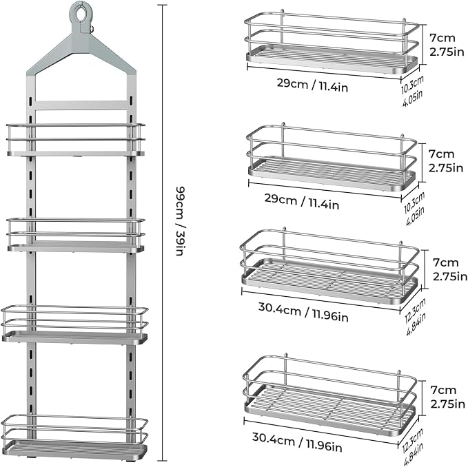 ODesign 4 Tier Adjustable Shower Caddy Hanging Over Showerhead Silver | Shower organizer hanging,no drilling required,comes with removable hook and storage box, suitable for indoor showers - Image 9