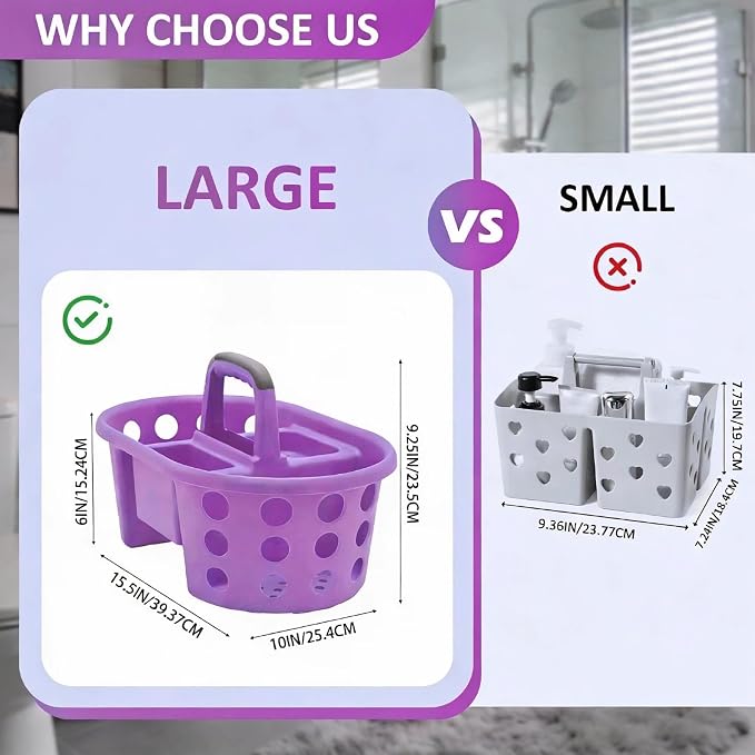 SIMPLYKLEEN Large Shower Caddy Portable 2PC - Made in USA Plastic Jumbo Size Dorm Storage Candy Tote with Handle Shower Organizer for Bathroom, Pantry, Kitchen, College Dorm, Orange/Purple - Image 2
