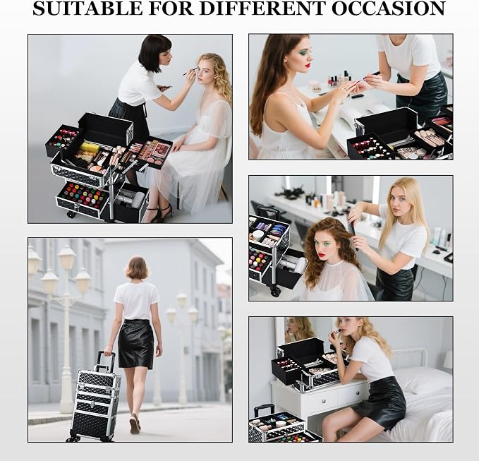 Joligrace Rolling Makeup Case with Drawers - Tattoo Storage Organizer Travel Cart for Nail Tech, Cosmetology, Barber Tools - Portable Suitcase on Wheels - Image 7