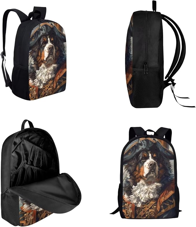 17 Inch Animal Print School Backpack And Lunch Box Set for Kids Funny Pirate Bernese Mountain Dog Backpack for Boys Girl Sturdy School Bag with Insulated Lunchbox Pencil Case Student Bookbag - Image 3