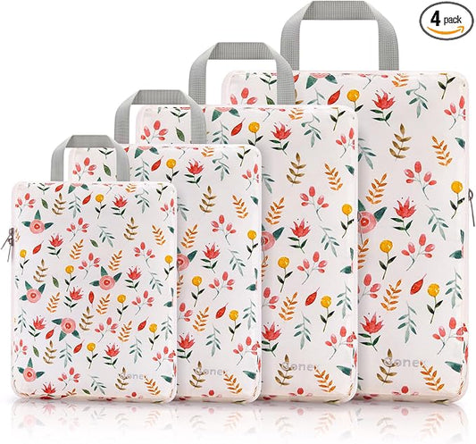 Gonex Compression Packing Cubes, 4pcs Expandable Storage Travel Luggage Bags Organizers (Floral Pink) by Gonex
