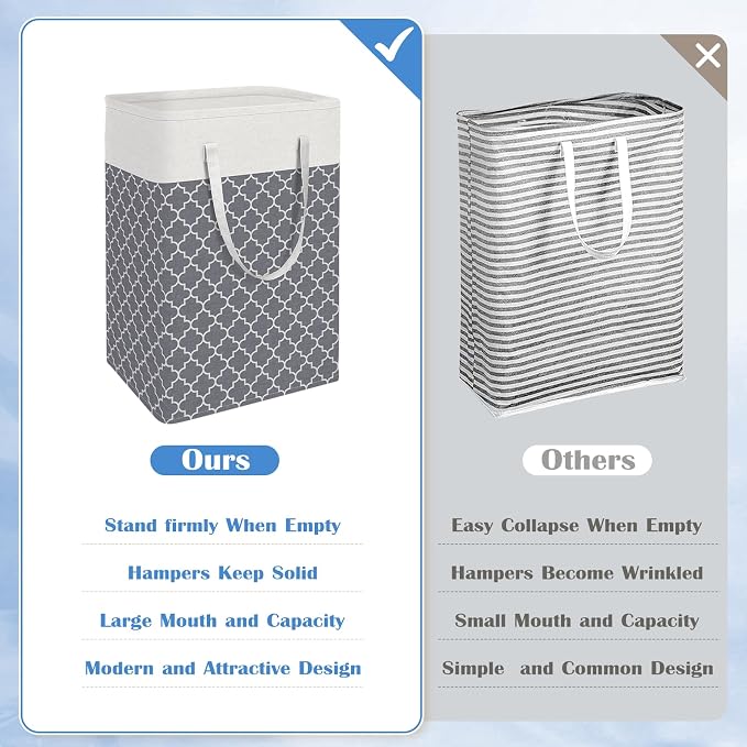 BlissTotes 3-Pack Laundry Basket, Freestanding＆Waterproof Laundry Hamper, Collapsible Tall Clothes Hamper with Easy Carry Handles for Clothes, Towels in the Family and Dorm,Clover Grey,88L - Image 3