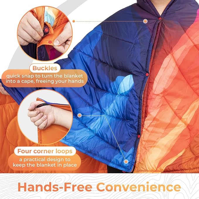 KingCamp Ultralight Camping Blanket, Packable Down Alternative Puffy Printed Wearable Blanket with Snap Buttons & Corner Loops Weatherproof Quilt for Outdoor Travel Stadium (78.7"L x 57.1"W, PEAK) - Image 4