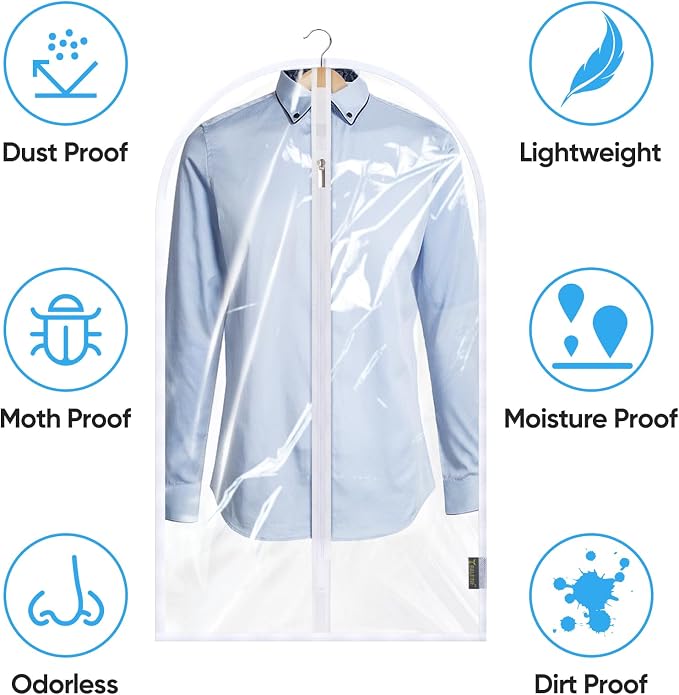 BALEINE 60'' Clear Garment Bags, 6 Packs PEVA Dress Bag for Closet Clothes Dresses Suit Coats Storage (Clear, 6PK) - Image 3