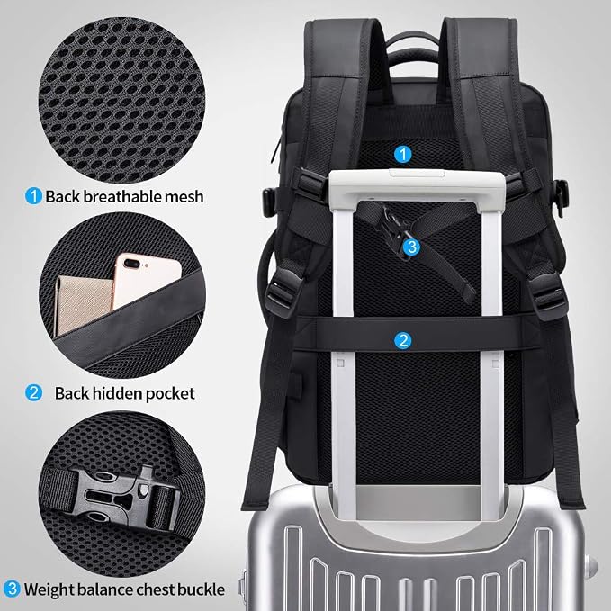 35L Travel Backpack,Flight Approved Carry On Backpack for International Travel Bag, Water Resistant Durable 17-inch Laptop Backpacks,Large Daypack Business Weekender Luggage Backpack for Men Women - Image 6
