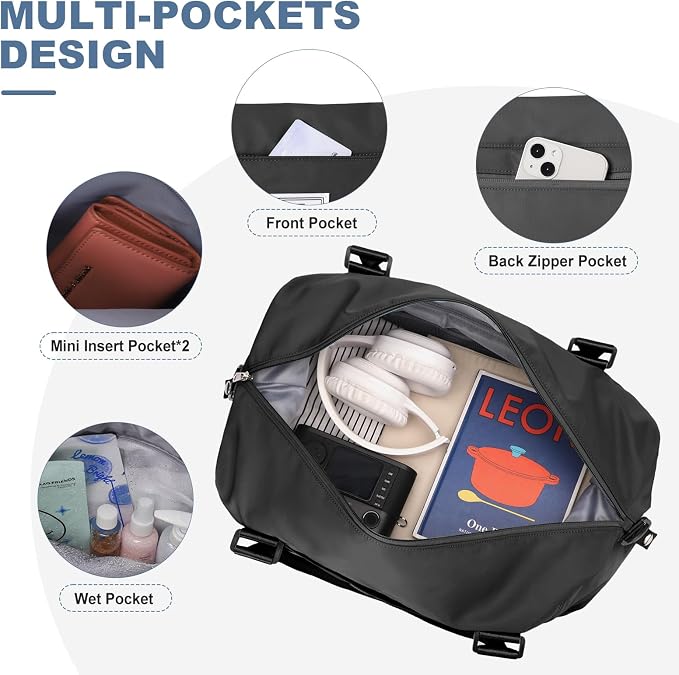 Travel Duffel Bag, Carry On Overnight Weekender Bags for Women | Travel Bag with Wet Pocket & Trolley Sleeve, For Spirit Airlines 18x14x8 Personal Item Bag - Image 4